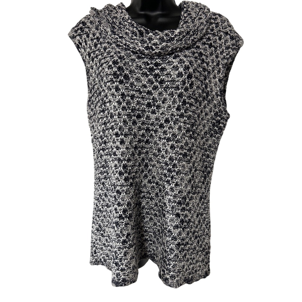Jones New York Collection Navy White Honeycomb Knit Cowl Neck Sweater Vest Large